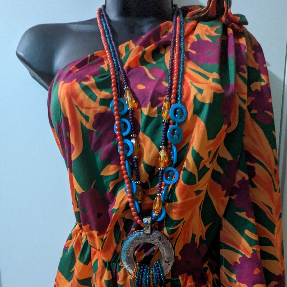 One Shoulder Exotic Floral Dress - Picture 2 of 3